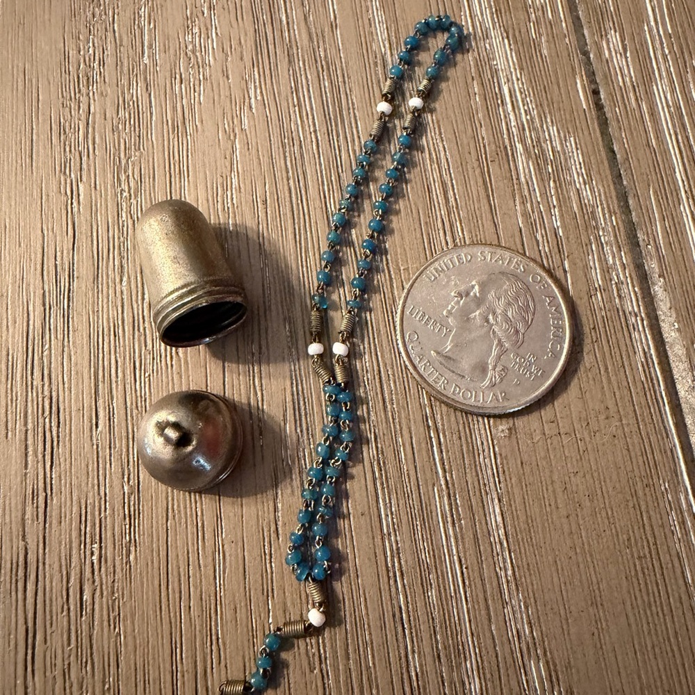 Vintage Tiny Rosary Beads in Metal Pendant